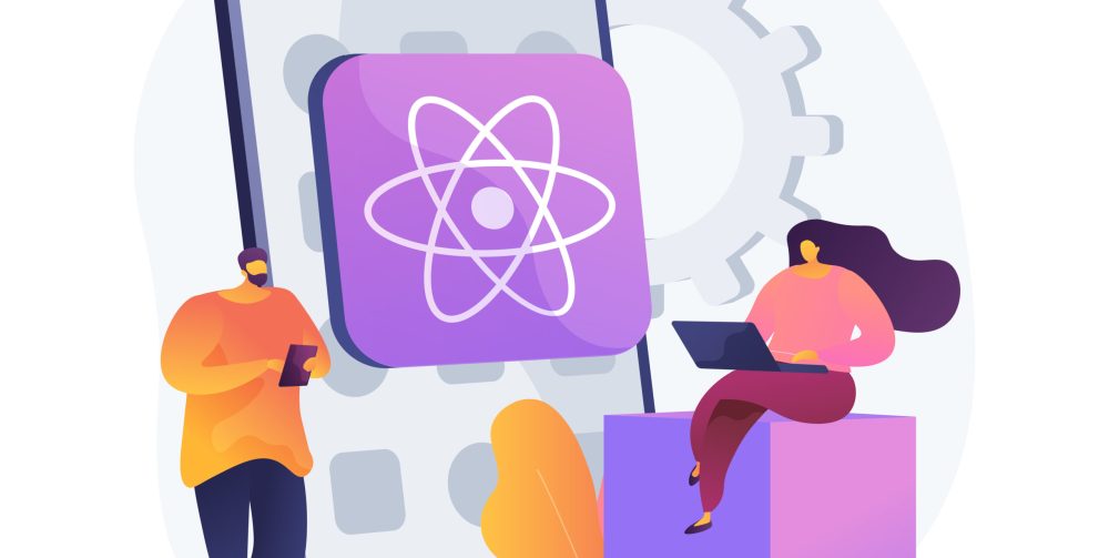 React native mobile app abstract concept vector illustration. Cross-platform native mobile app development framework, JavaScript library, user interface, operating system abstract metaphor.